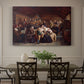 Canvas art print featuring a large gathering of villagers seated around tables during a funeral feast indoors, showcased as a statement wall artwork