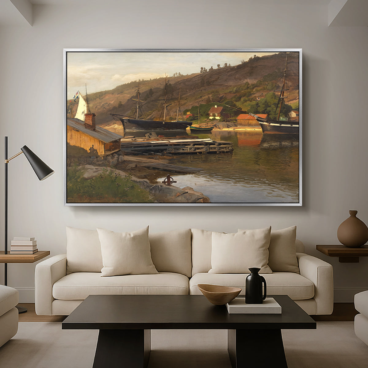 Landingsbrygge Husvik, Drøbak, 1875 - Floater Framed Canvas Print