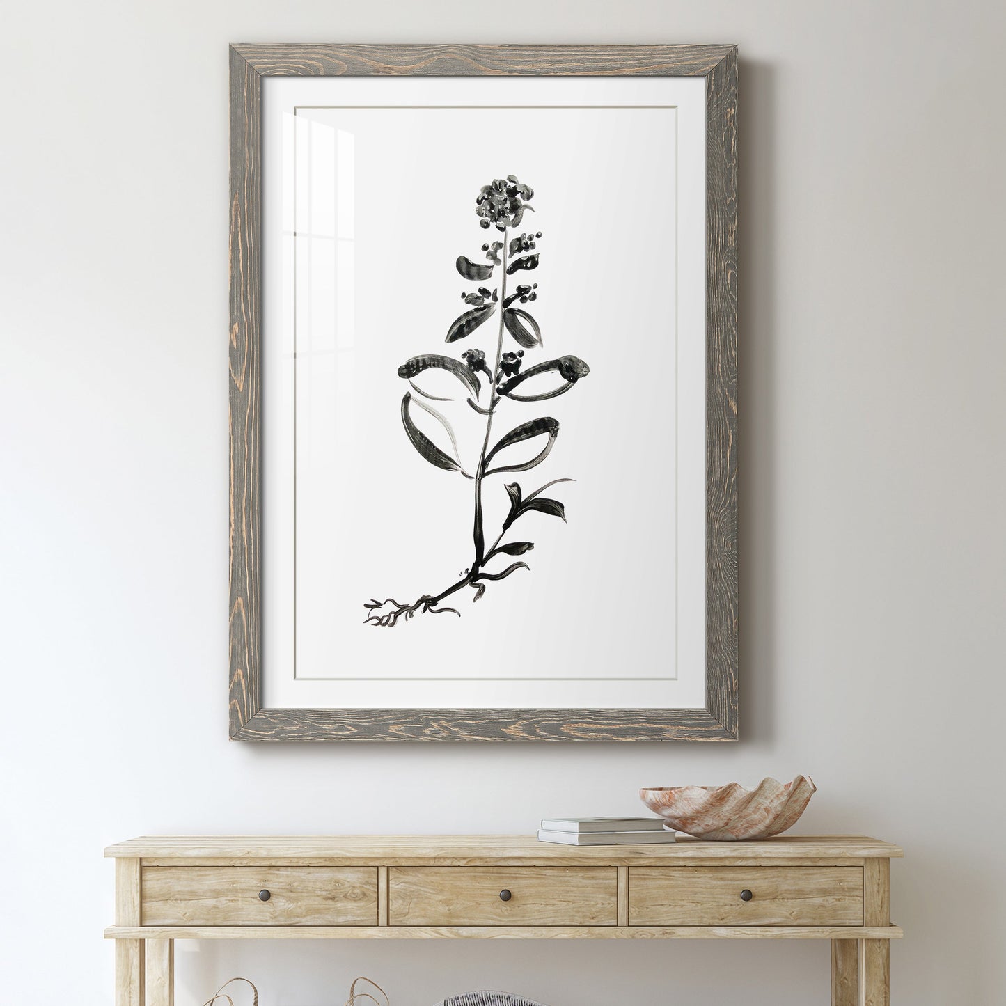 Inky Botanical III - Premium Framed Print - Distressed Barnwood Frame - Ready to Hang