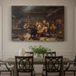 Canvas art print featuring villagers welcoming returning bear hunter surrounded by people in rustic interior, showcased as a statement wall artwork