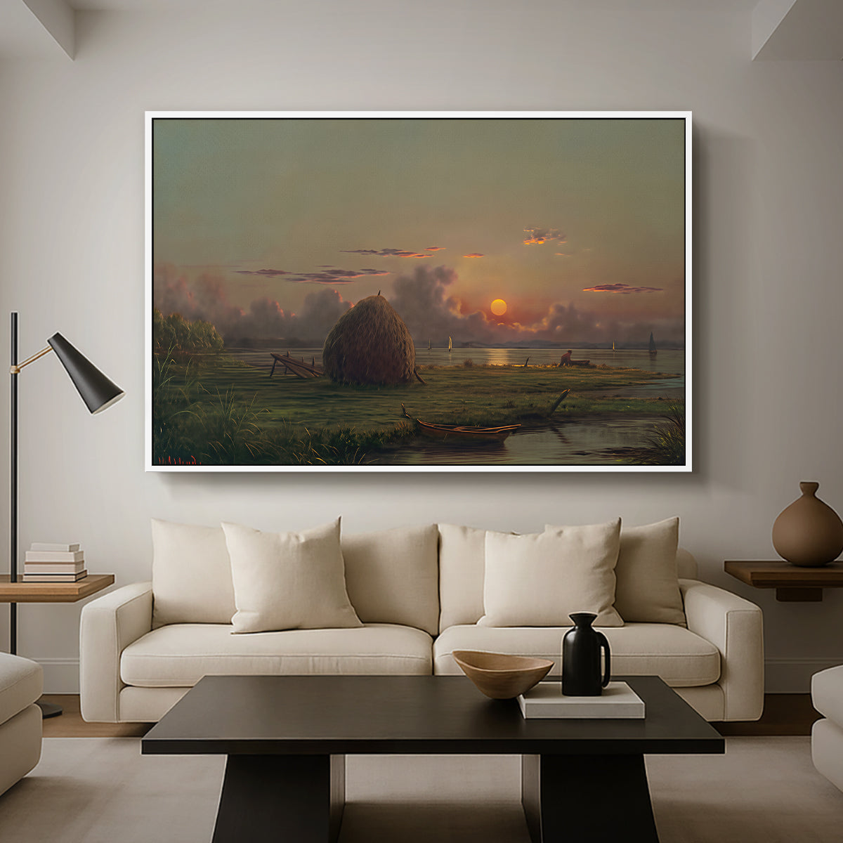 Haystack at Sunset, 1880 - Floater Framed Canvas Print