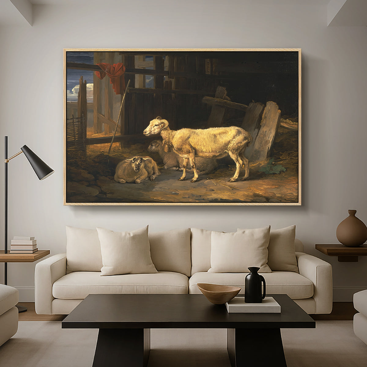 Sheep in a Stable, 1810 - Floater Framed Canvas Print