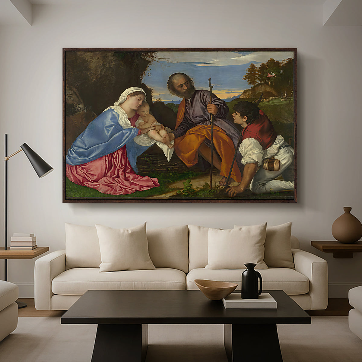 The Holy Family with a Shepherd, c. 1510 - Floater Framed Canvas Print