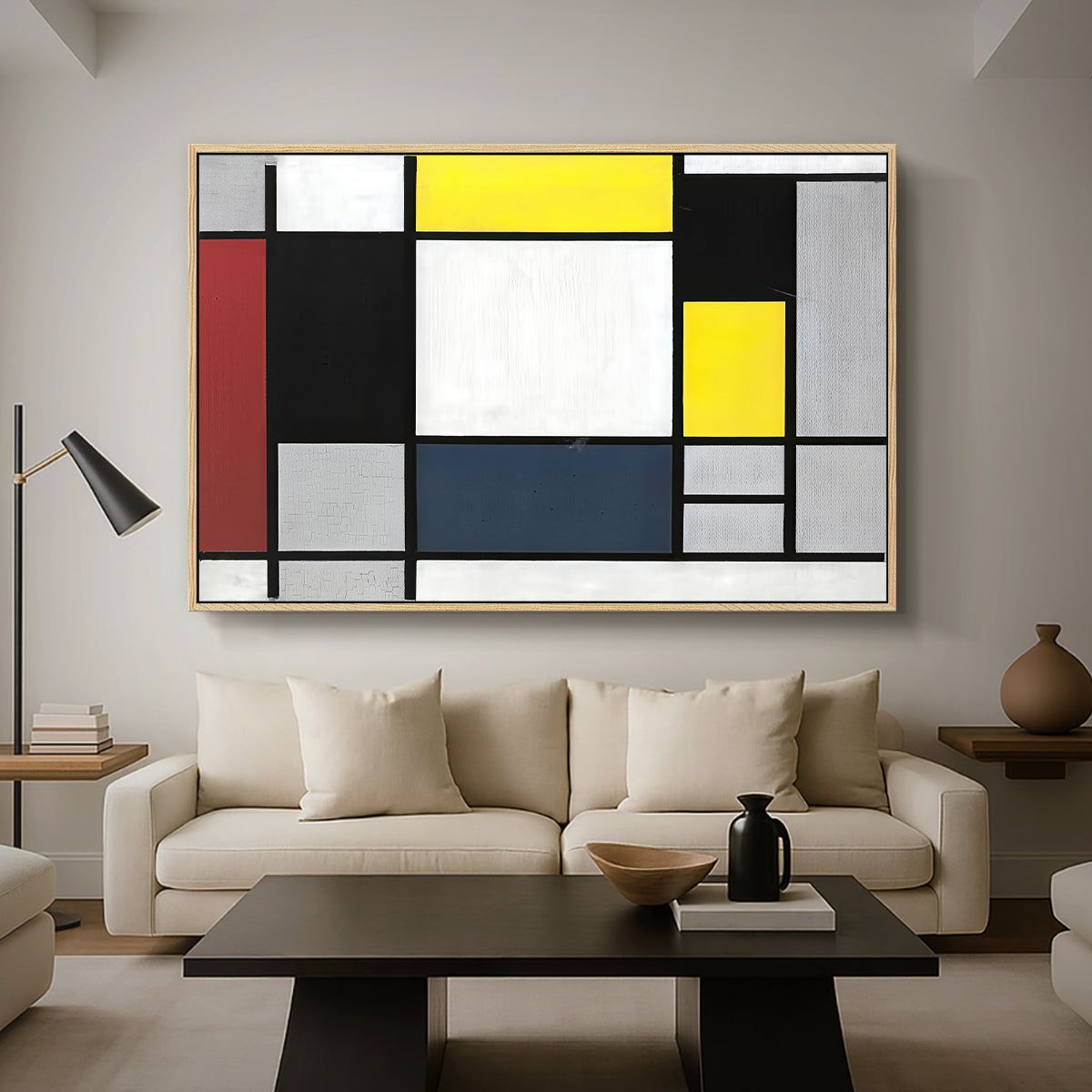Composition with Yellow, Red, Black, Blue, and Gray, 1920 - Floater Framed Canvas Print