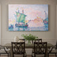 Canvas art print featuring a Venetian waterfront under pink sky, showcased as a statement wall artwork