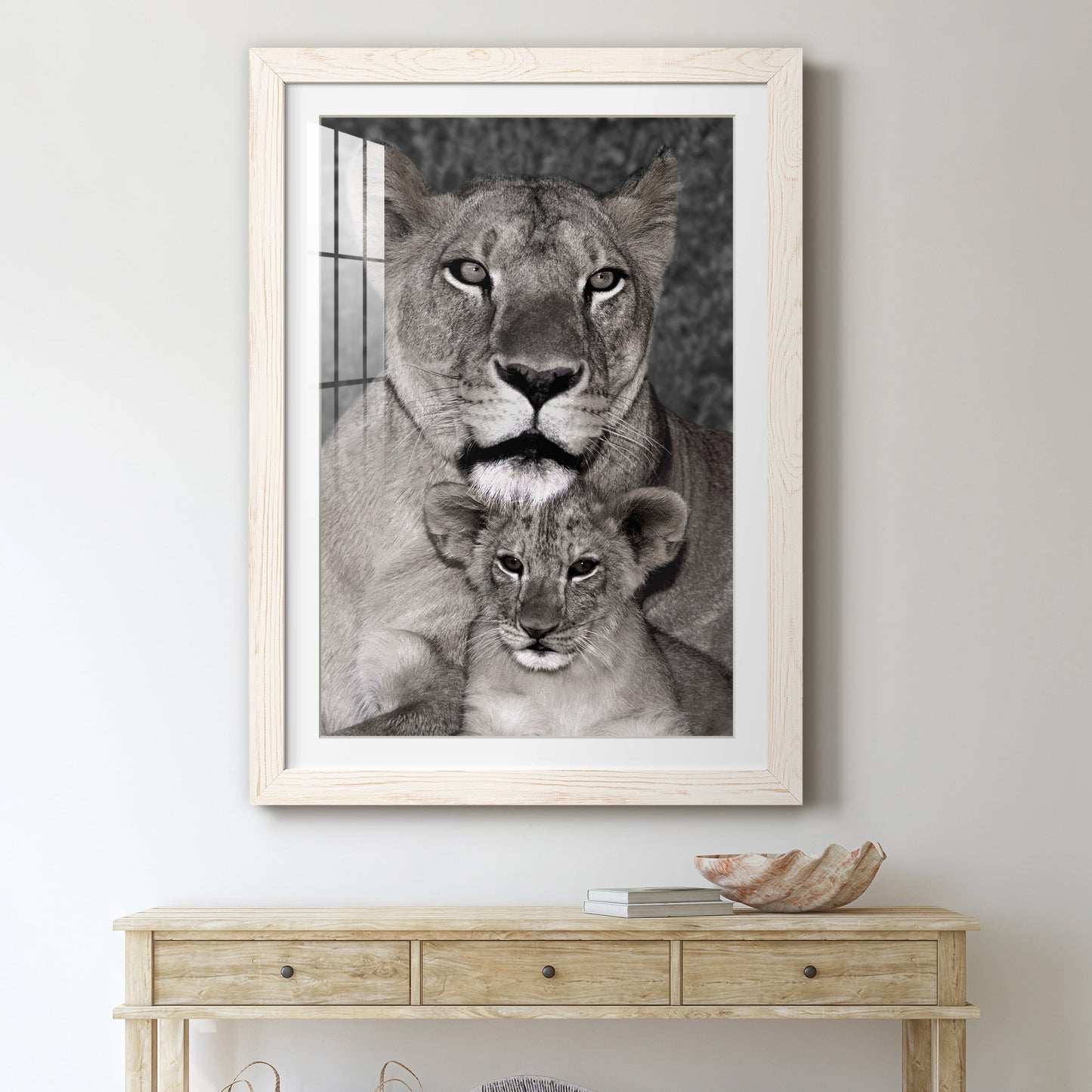 Lioness and Cub - Premium Framed Print - Distressed Barnwood Frame - Ready to Hang