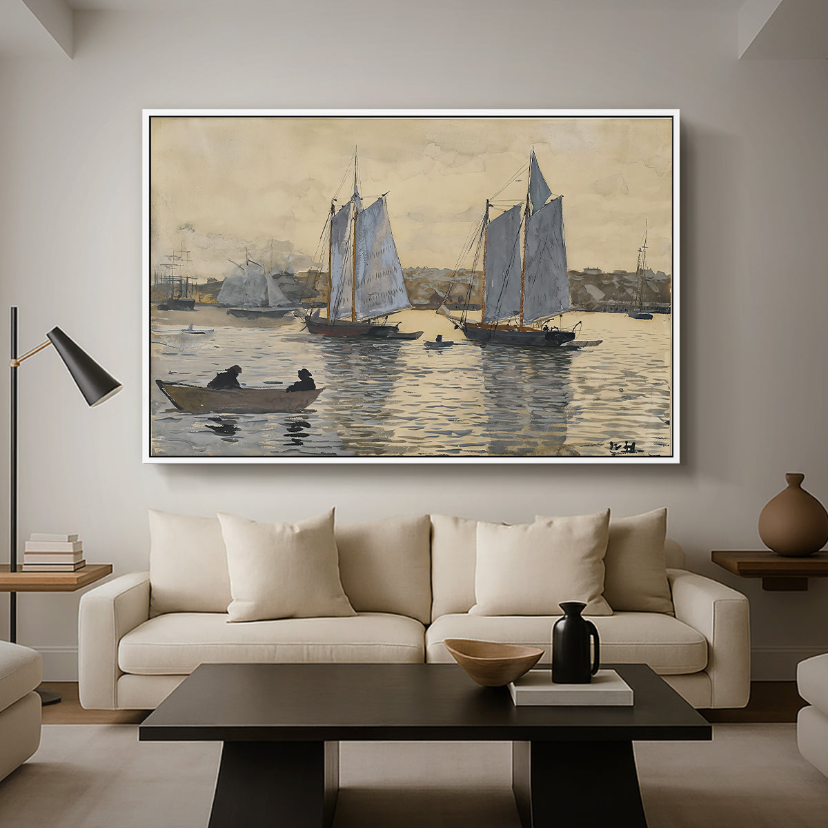 Two Schooners, Gloucester, c. 1880 - Floater Framed Canvas Print