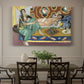 Canvas art print featuring two women seated indoors playing checkers in a colorful room, showcased as a statement wall artwork