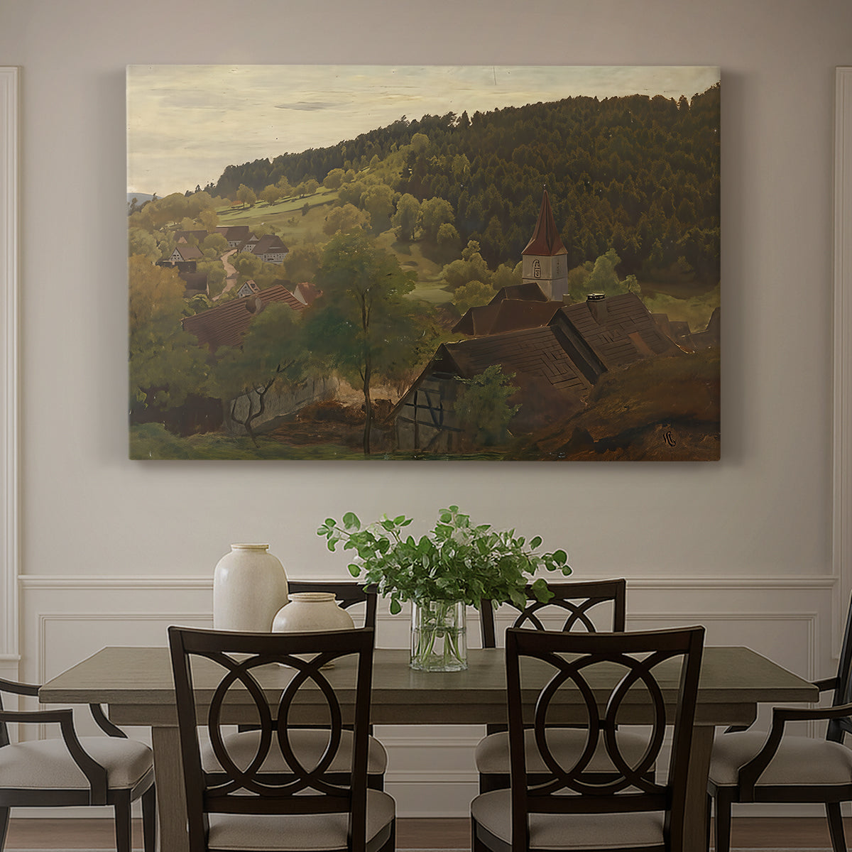 Canvas art print featuring an elevated landscape view overlooking valley and distant hills, showcased as a statement wall artwork