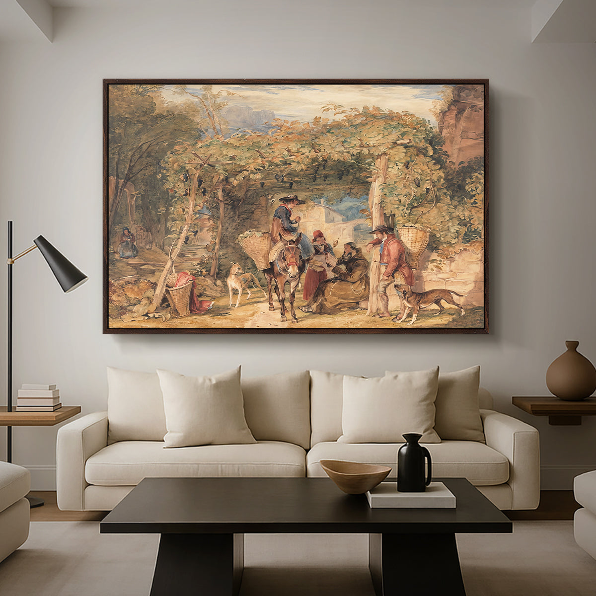 Figures and Animals in a Vineyard, c. 1829 - Floater Framed Canvas Print