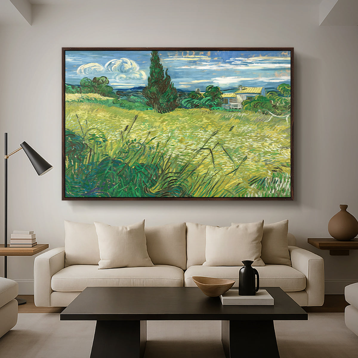 Green Wheat Field with Cypress, 1889 - Floater Framed Canvas Print