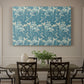 Canvas art print featuring a repeating floral pattern with tulip shapes in teal and neutral tones, showcased as a statement wall artwork