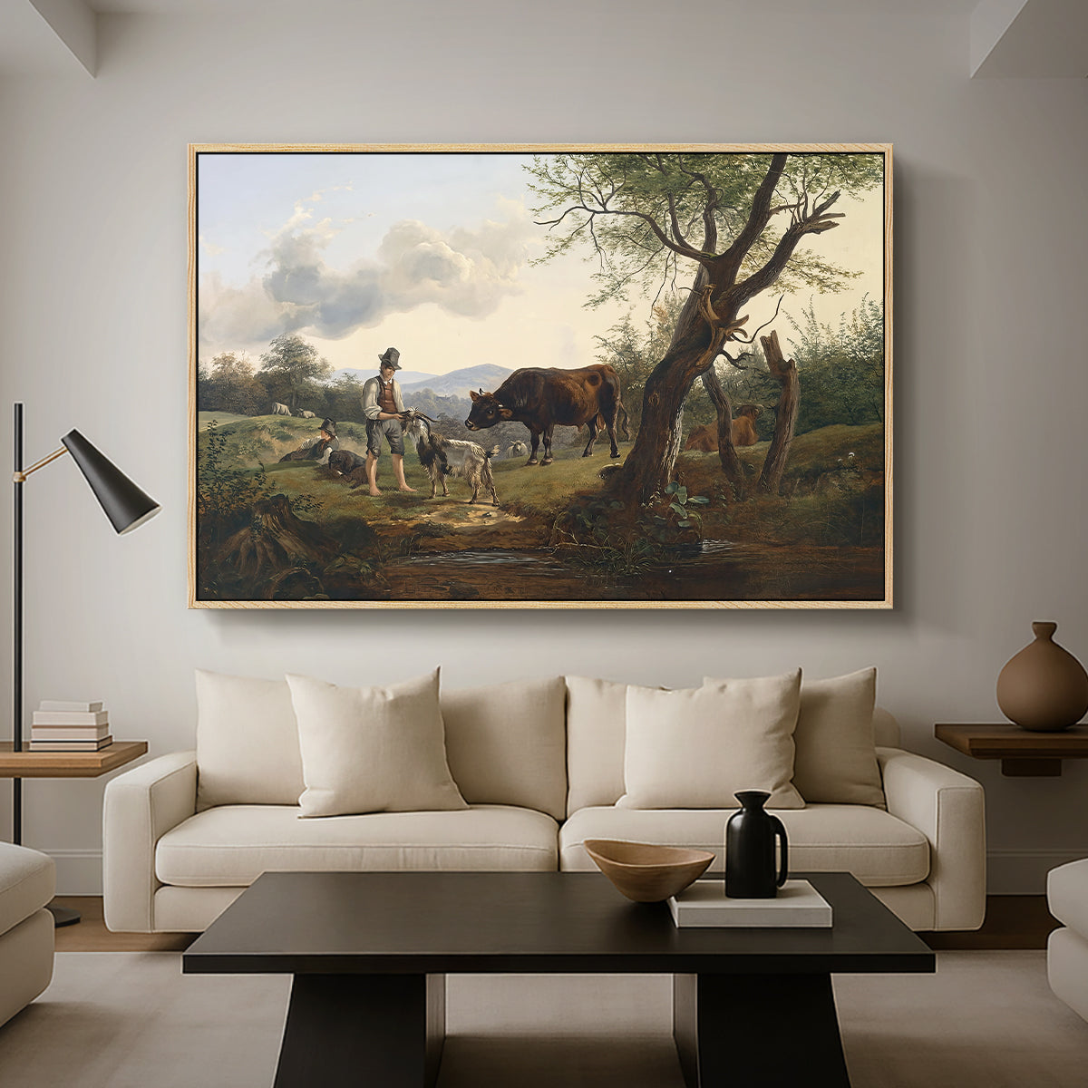 Shepherd with Billy Goat, c. 1830 - Floater Framed Canvas Print