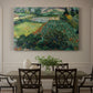 Canvas art print featuring a field dotted with red poppies under bright sky and rolling terrain, showcased as a statement wall artwork