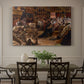 Canvas art print featuring a crowded interior scene with figures gathered around glowing central spectacle, showcased as a statement wall artwork