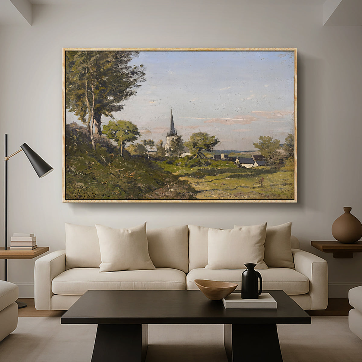 Village Landscape with Church, 1891 - Floater Framed Canvas Print