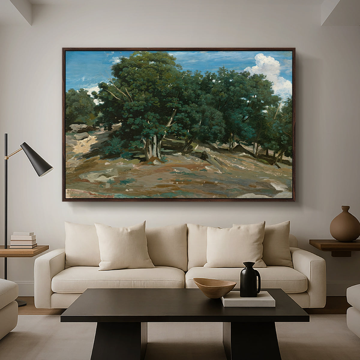Fontainebleau: Oak Trees at Bas-Bréau, c. 1830-1835 - Floater Framed Canvas Print
