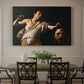 Canvas art print featuring a young David holding the severed head of Goliath against a dark background, showcased as a statement wall artwork