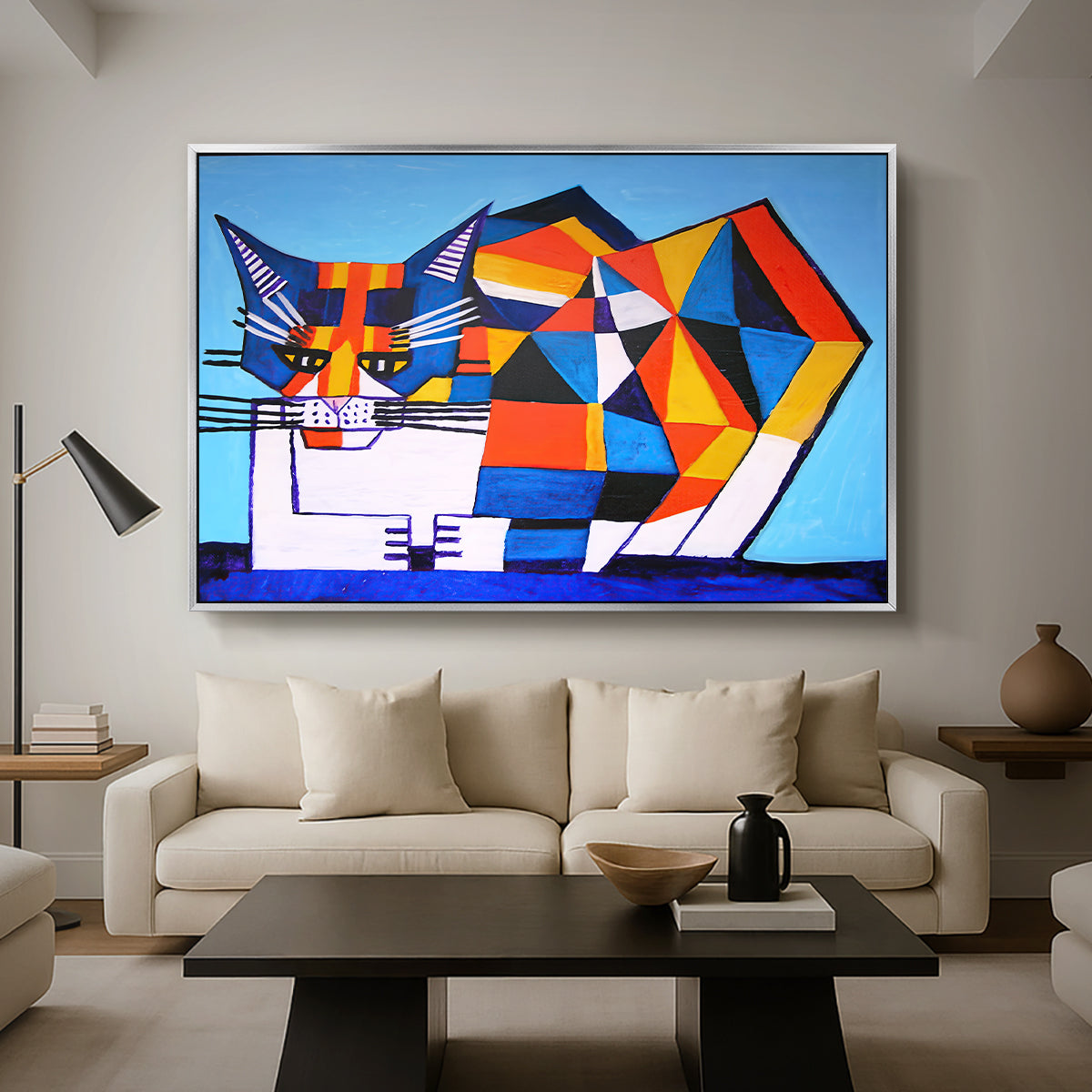 Cassie Thinking about Cubism - Floater Framed Canvas Print