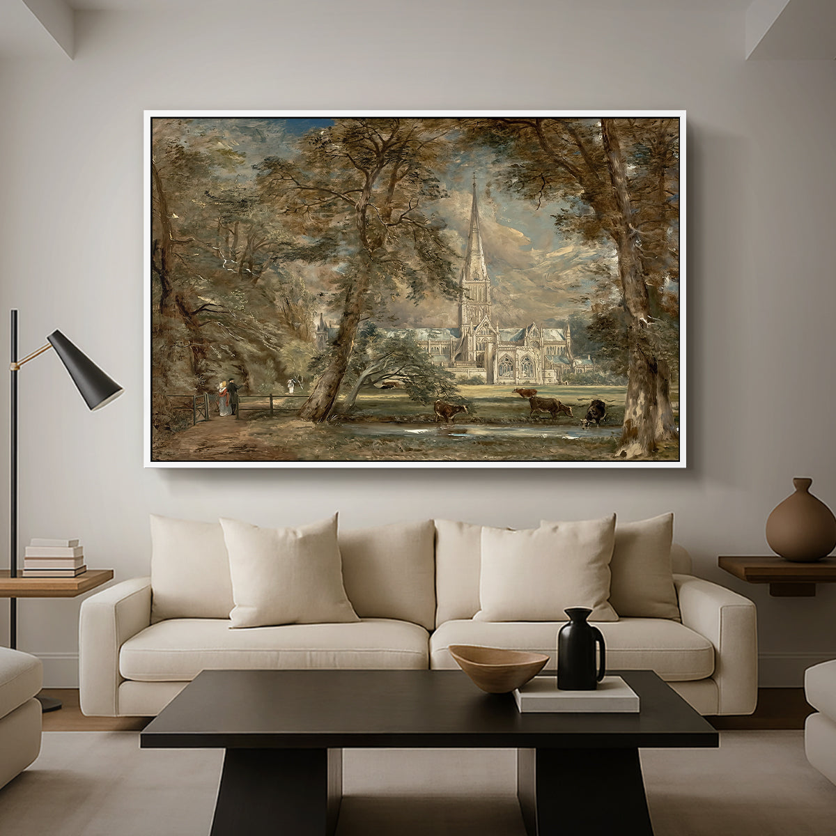 Salisbury Cathedral from the Bishop's Grounds, c. 1822-1823 - Floater Framed Canvas Print