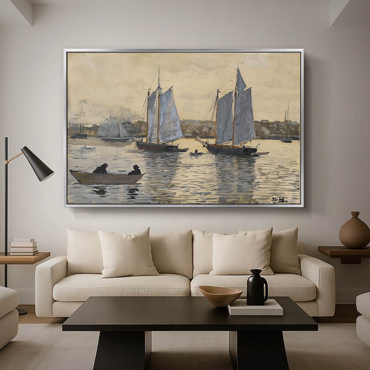 Two Schooners, Gloucester, c. 1880 - Floater Framed Canvas Print