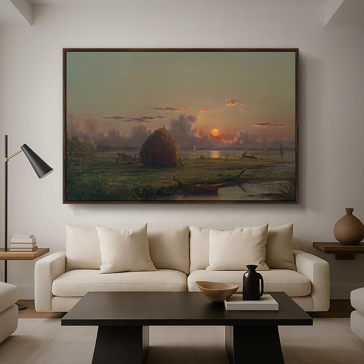 Haystack at Sunset, 1880 - Floater Framed Canvas Print
