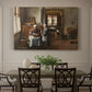 Canvas art print featuring a group gathered around table sharing meal in warm interior setting, showcased as a statement wall artwork