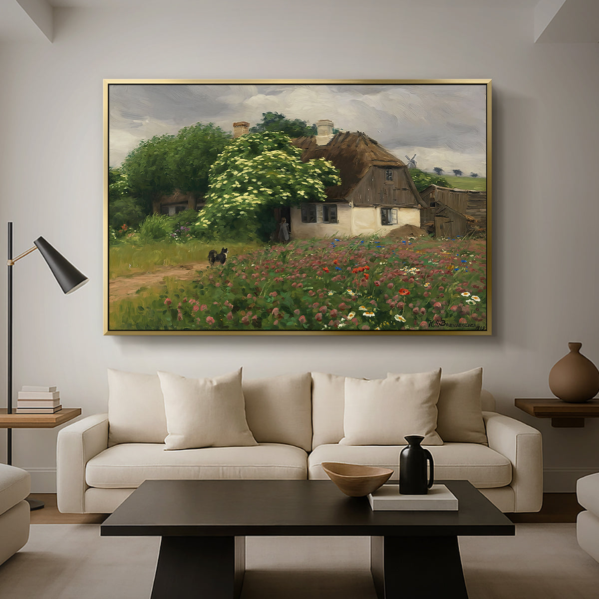 Farmhouse with Meadow Flowers, 1909 - Floater Framed Canvas Print