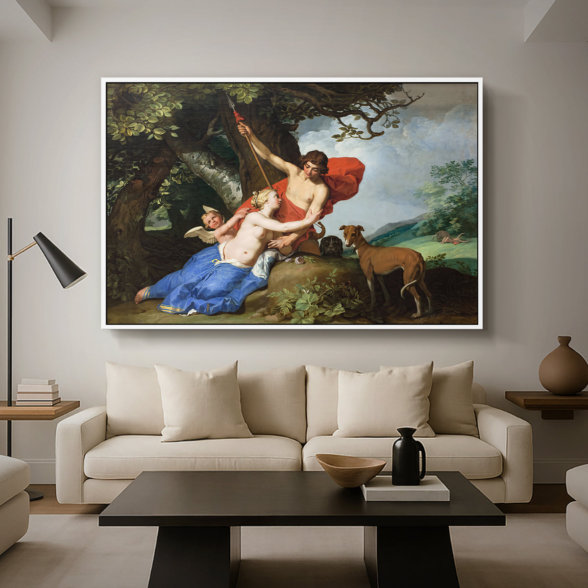 Venus and Adonis, 1632 - Floater Framed Canvas Print