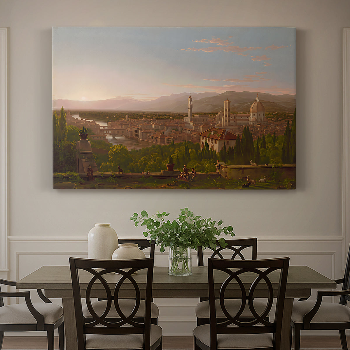 Canvas art print featuring a city of Florence viewed from elevated vantage point with surrounding hills, showcased as a statement wall artwork