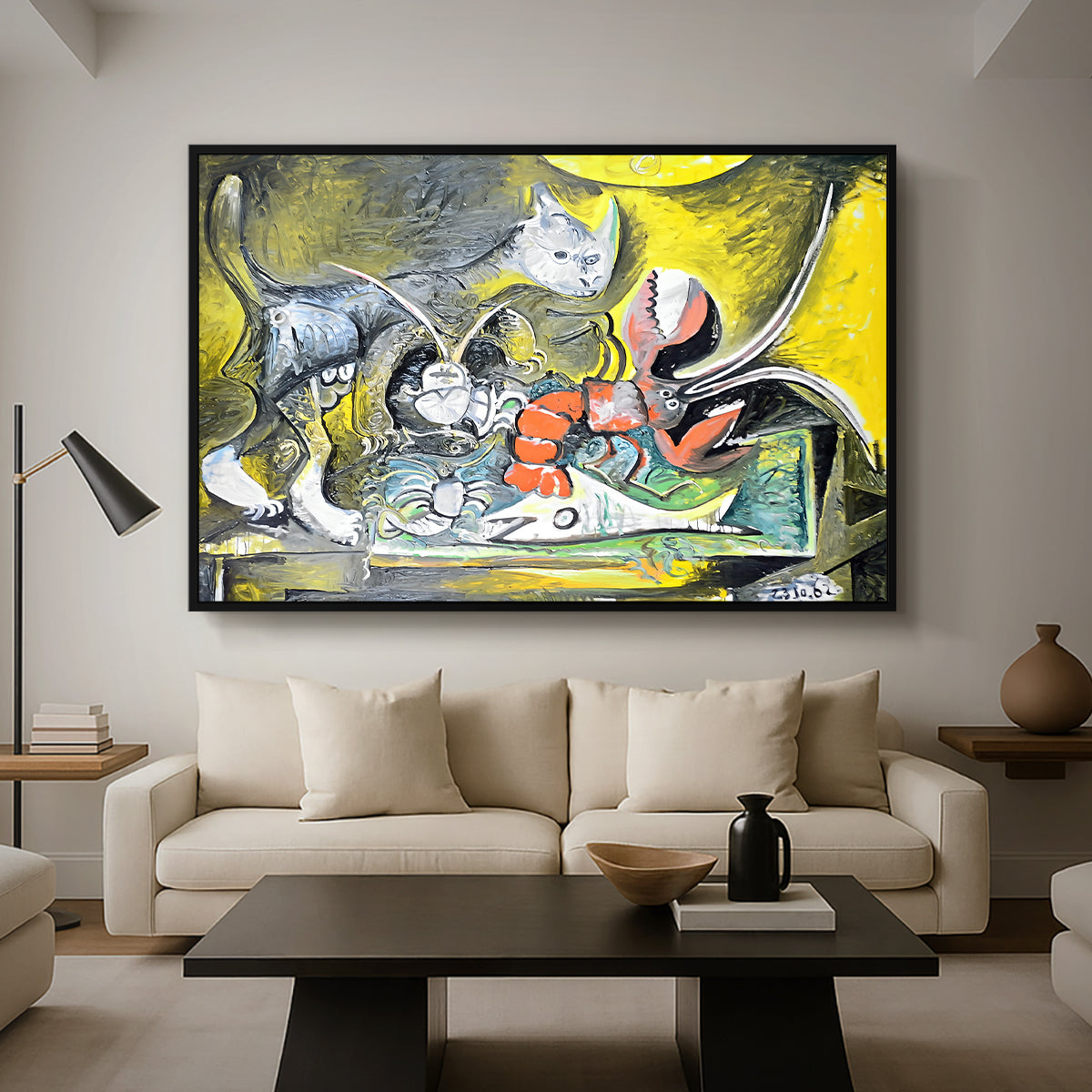 Still Life with Cat and Lobster, 1962 - Floater Framed Canvas Print