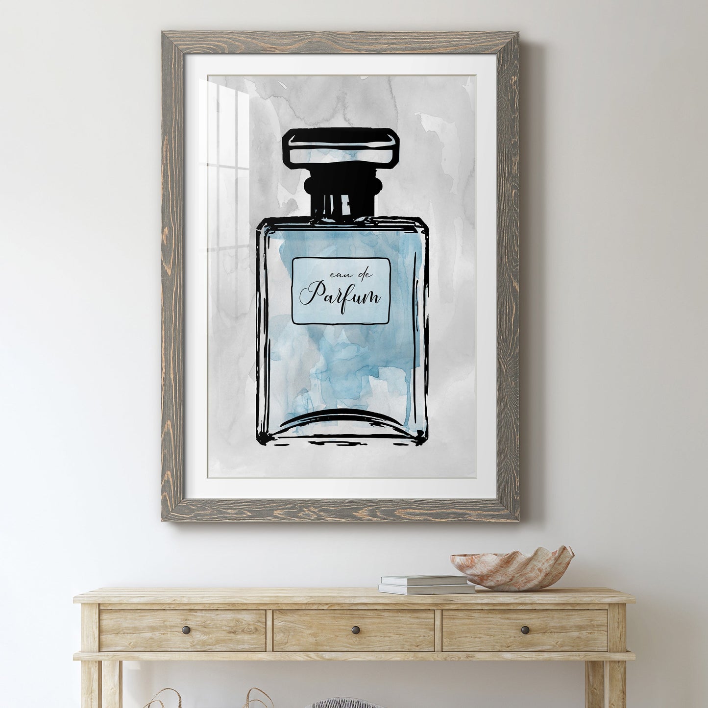 Blue Wash Perfume - Premium Framed Print - Distressed Barnwood Frame - Ready to Hang