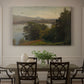Canvas art print featuring a lake surrounded by hills with reflective water and open sky, showcased as a statement wall artwork