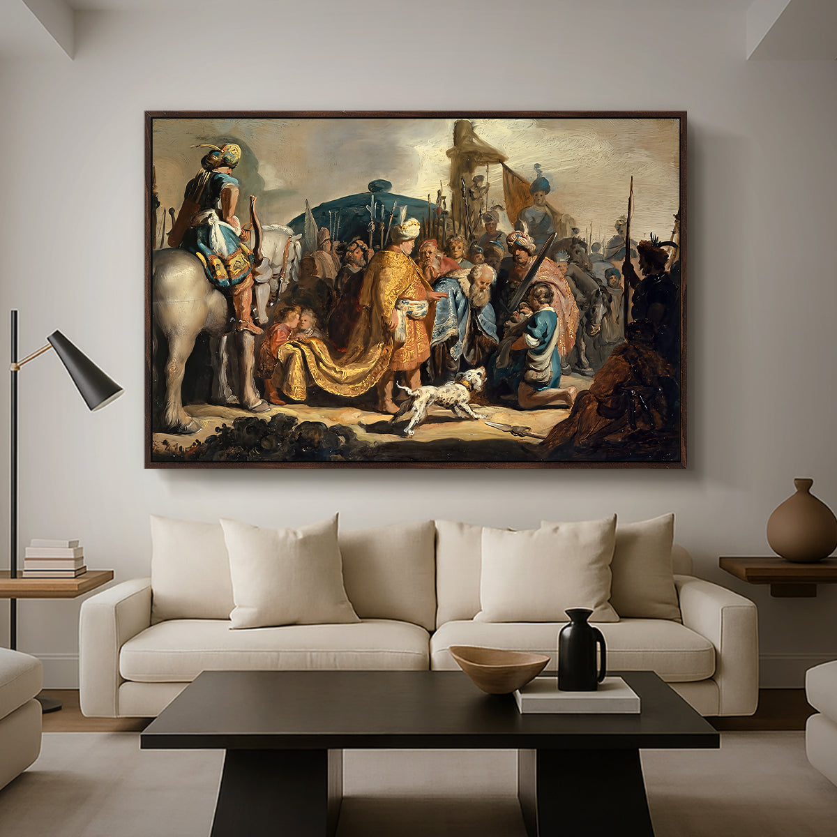 David with Goliath's Head in front of Saul, for Rembrandt, 1627 - Floater Framed Canvas Print