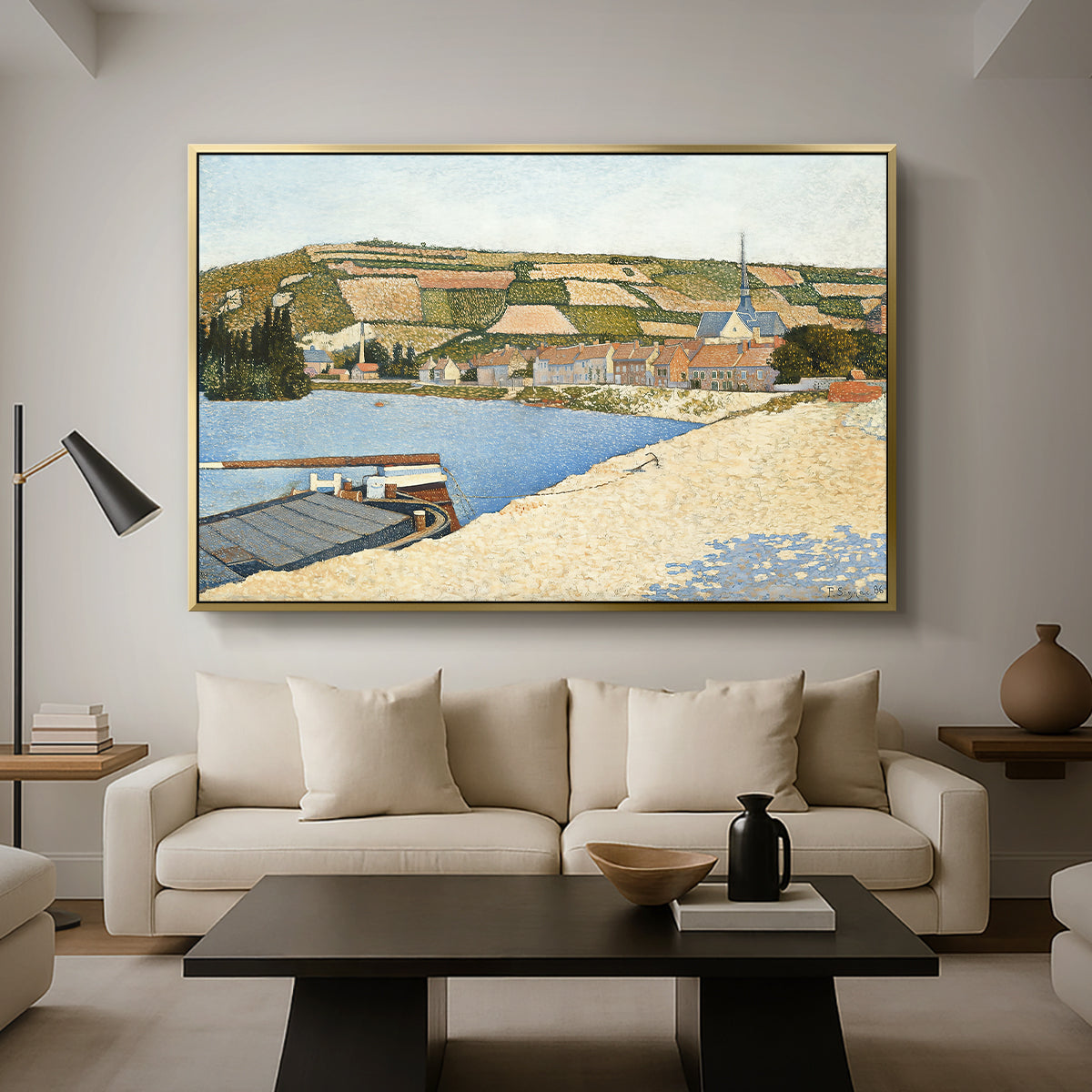 The Riverbank, Les Andelys, 1886 - Floater Framed Canvas Print