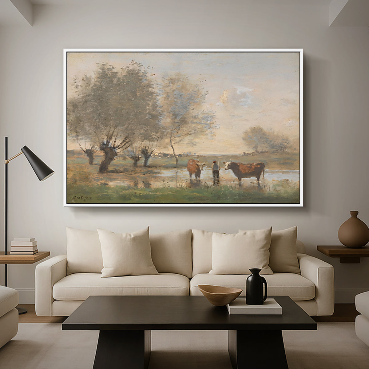 Cows in a Marshy Landscape, c. 1873-1874 - Floater Framed Canvas Print
