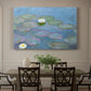 Canvas art print featuring floating water lilies on pond with reflections of sky and foliage, showcased as a statement wall artwork