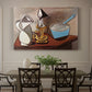Canvas art print featuring a still life with jug candle and pan in angular composition, showcased as a statement wall artwork
