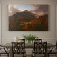 Canvas art print featuring a mountain landscape clearing after storm with sunlight breaking through clouds, showcased as a statement wall artwork