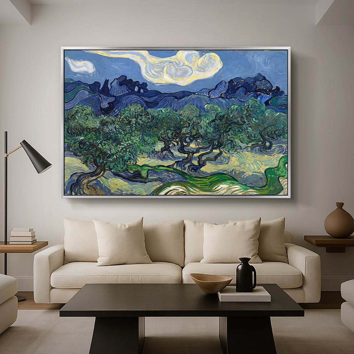 Olive Trees with the Alpilles in the Background, 1889 - Floater Framed Canvas Print