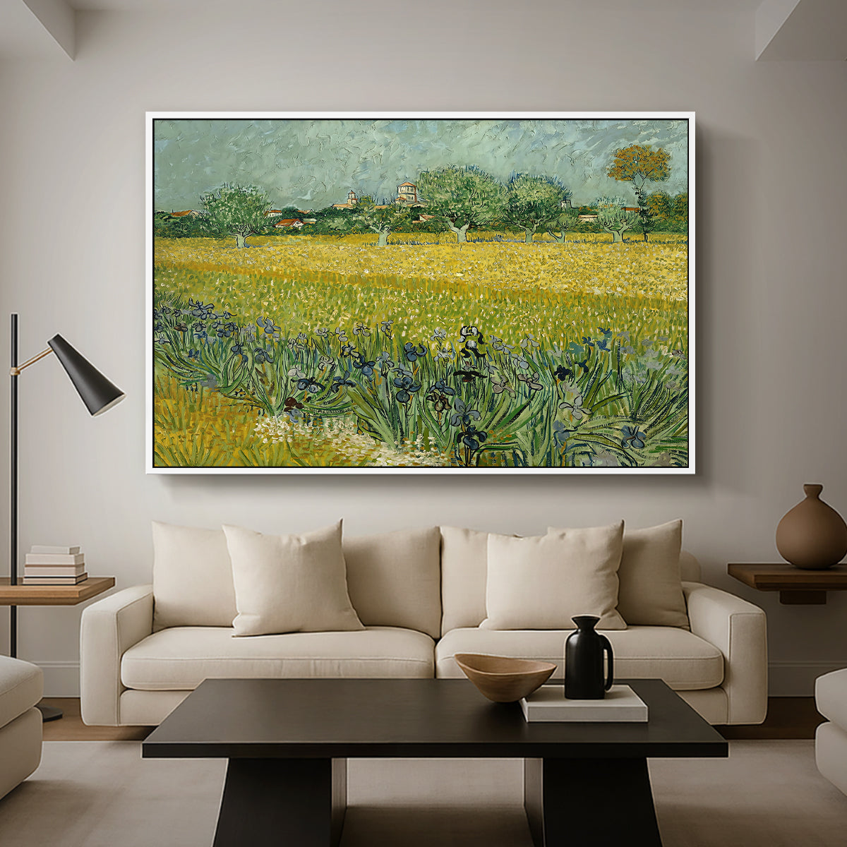 Field with Irises near Arles, 1888 - Floater Framed Canvas Print