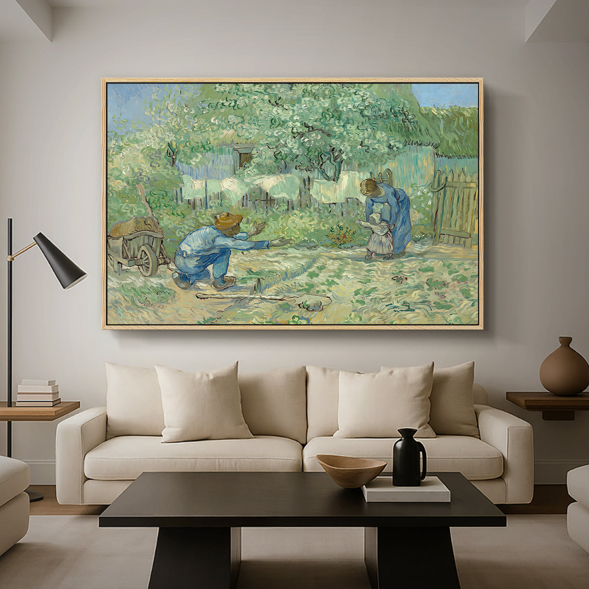 First Steps after Millet, 1890 - Floater Framed Canvas Print
