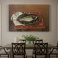 Canvas art print featuring a fish laid on a table in a simple still life arrangement, showcased as a statement wall artwork