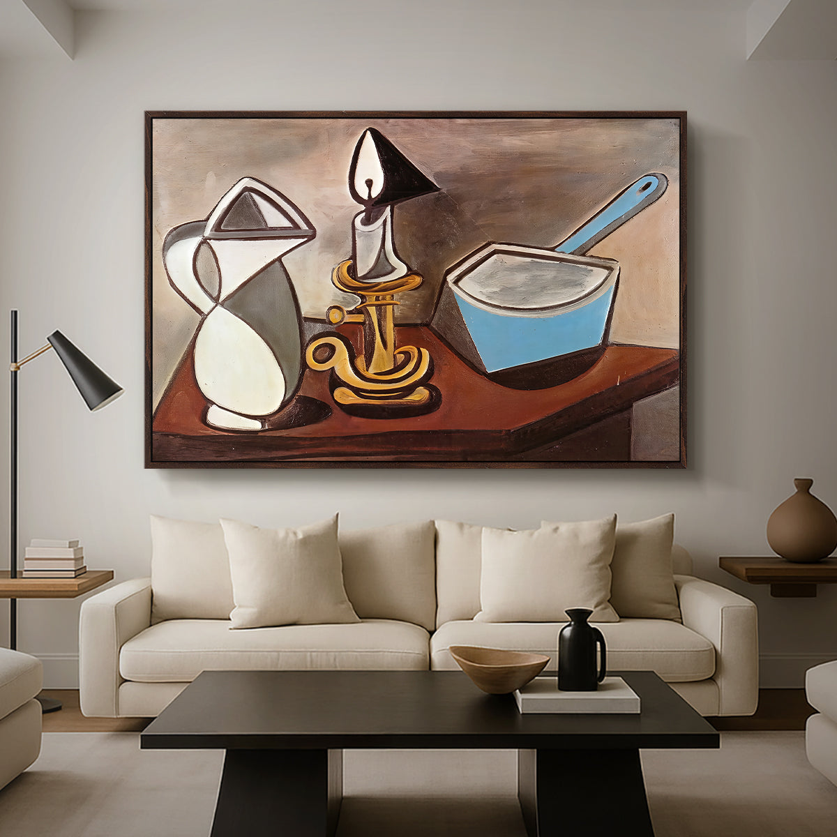 Jug, Candle, and Enamel Pan, 1950 - Floater Framed Canvas Print