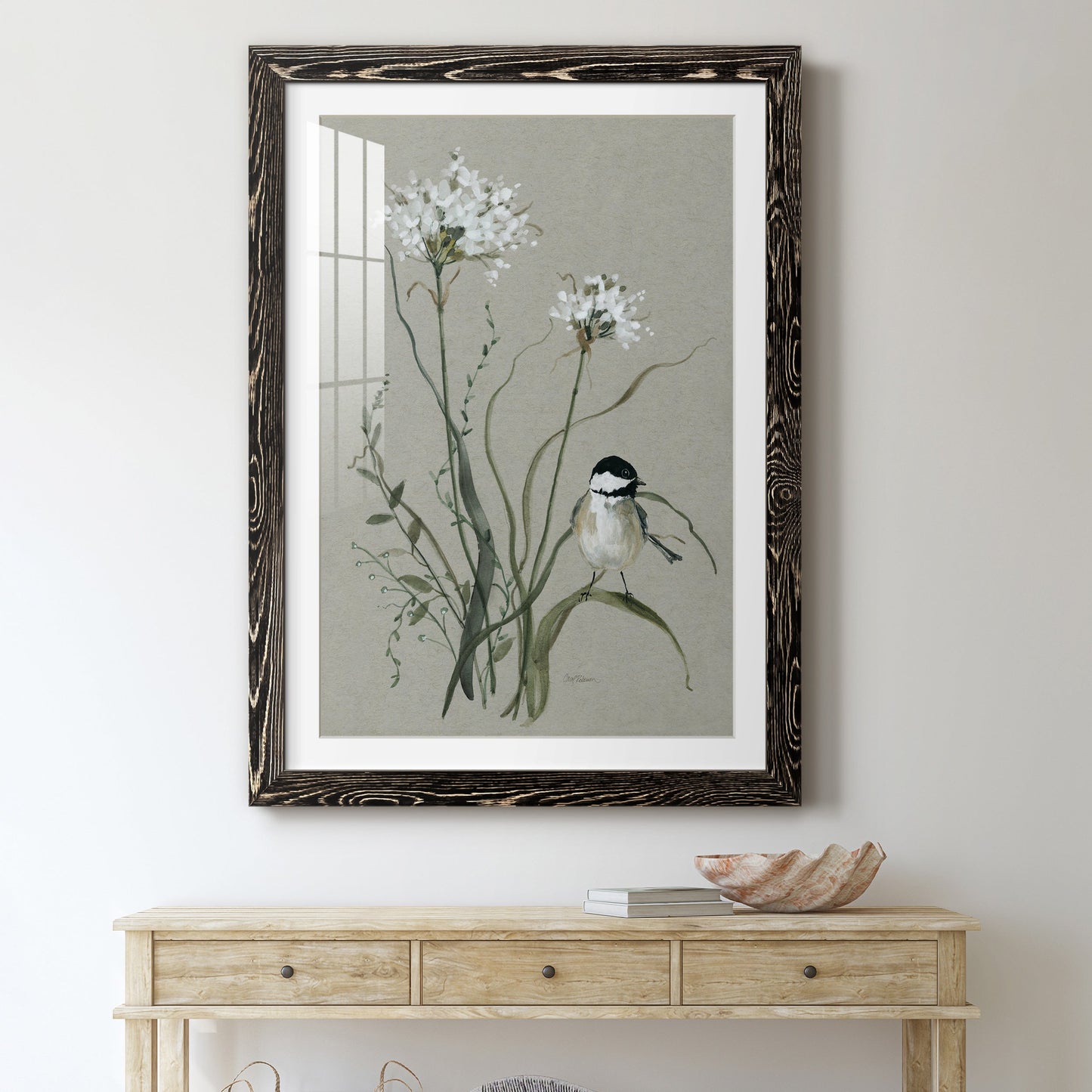 Bouquet of Grace Bird II - Premium Framed Print - Distressed Barnwood Frame - Ready to Hang