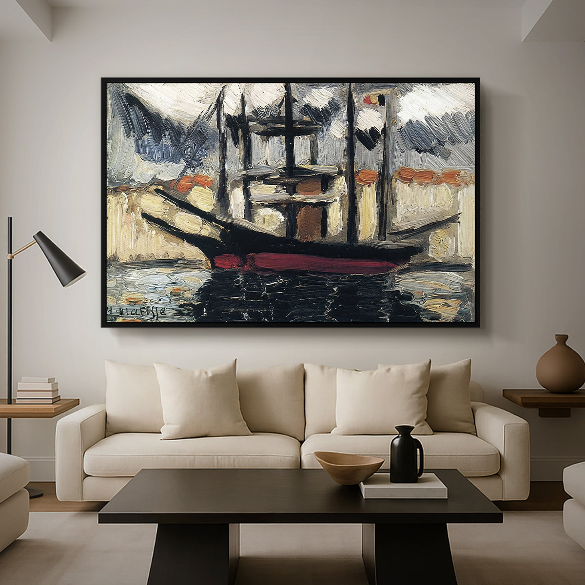 Two Boats Side by Side, Port of Marseilles, c. 1916 - Floater Framed Canvas Print