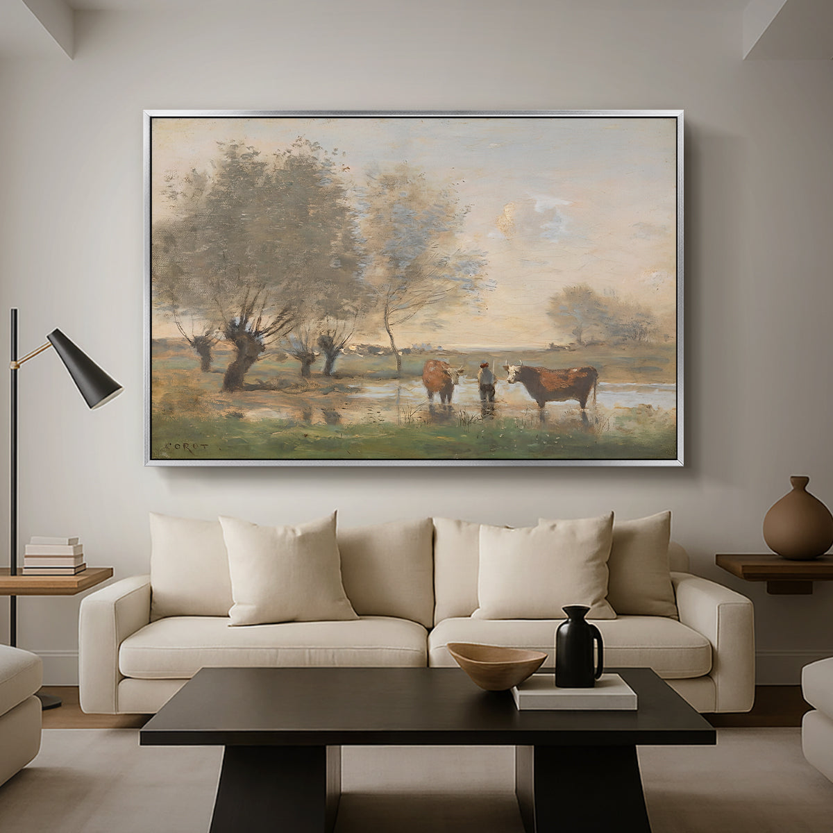 Cows in a Marshy Landscape, c. 1873-1874 - Floater Framed Canvas Print
