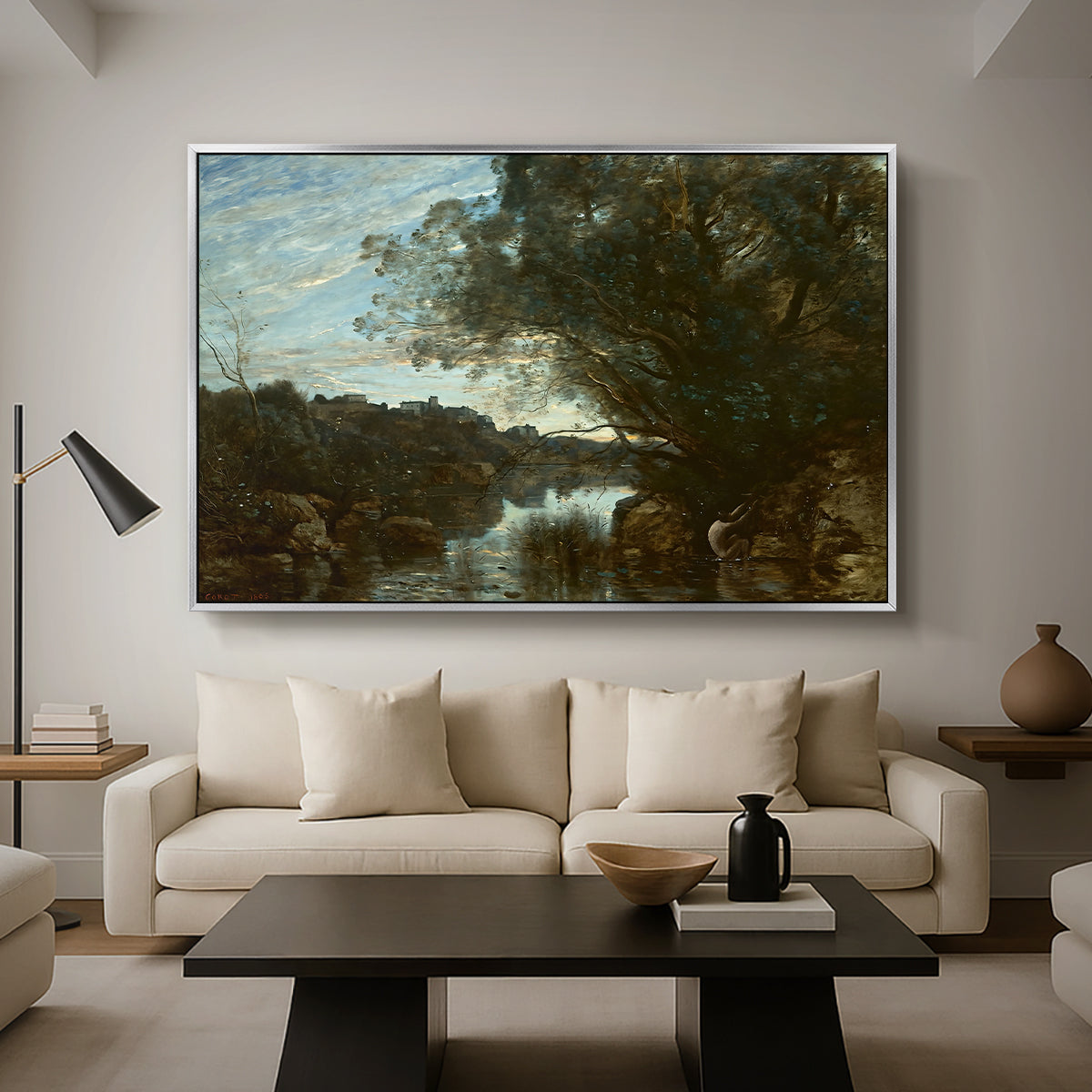 Souvenir of the Environs of Lake Nemi, 1865 - Floater Framed Canvas Print