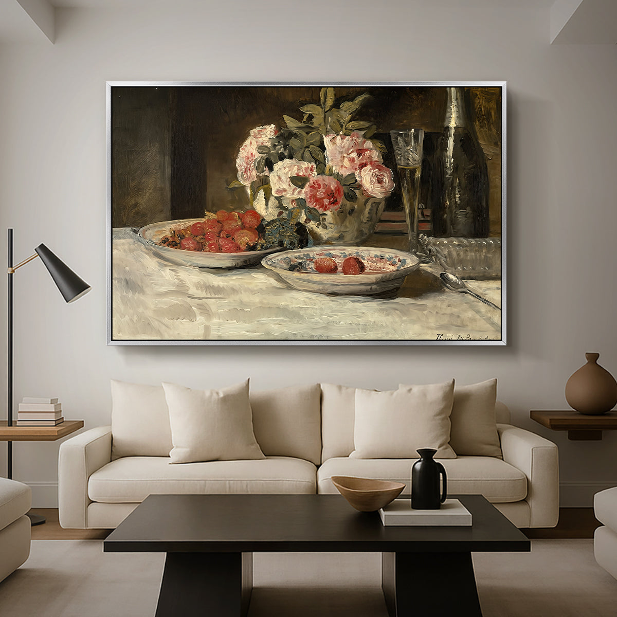 Strawberries and Champagne, c. 1881-1885 - Floater Framed Canvas Print