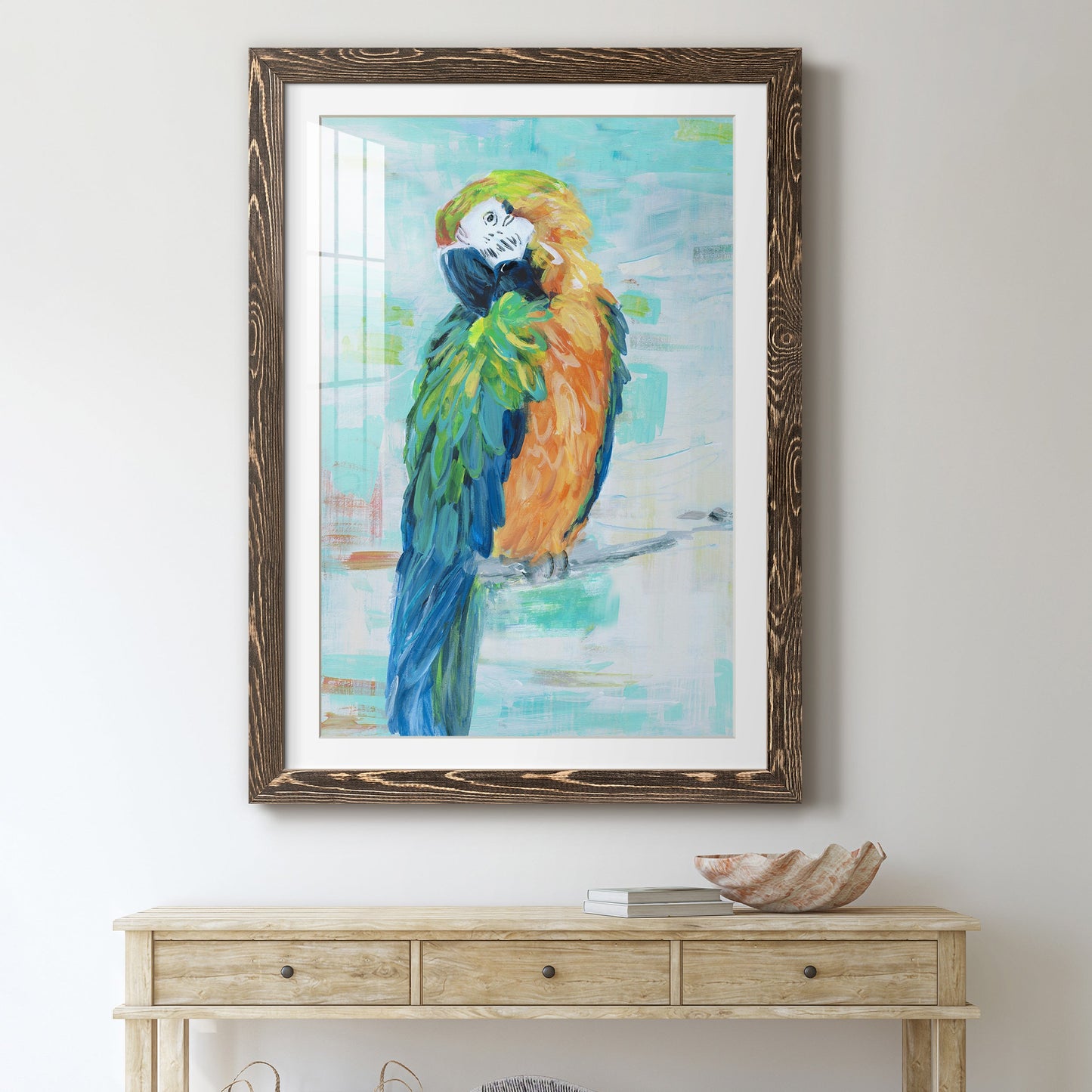 Island Parrot II - Premium Framed Print - Distressed Barnwood Frame - Ready to Hang